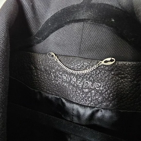 Yigal Azrouel Size 6 Blue Black Wool Lambs Leather Moto Jacket Asymmetric Zip